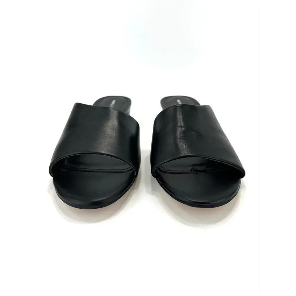 Marc Fisher Oditi Low Block Heel Sandal Size 10 Black Leather Slide Asymmetrical